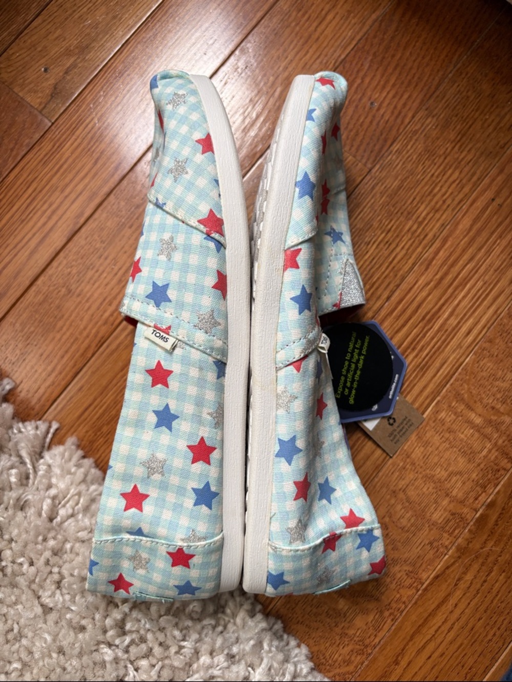 TOMS Alpargata white gingham glow in the dark glitter star print shoes - Picture 2 of 8